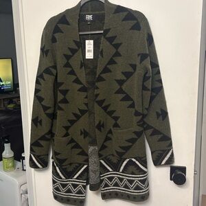 Frye Green and Black Geometric Jacket New medium open cardigan sweater